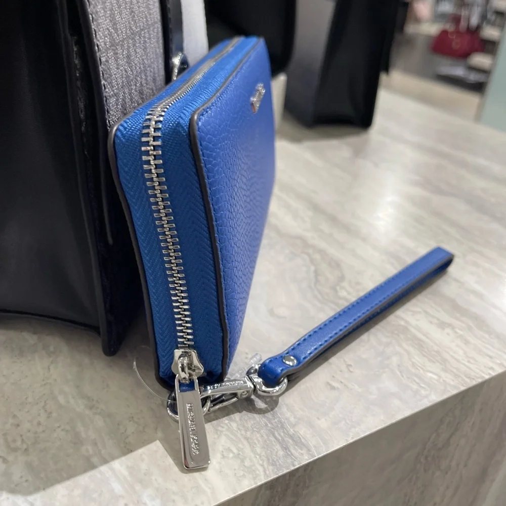 MICHAEL KORS Lg Pebbled Leather Continental Wallet Wristlet Phone  Galaxy Blue